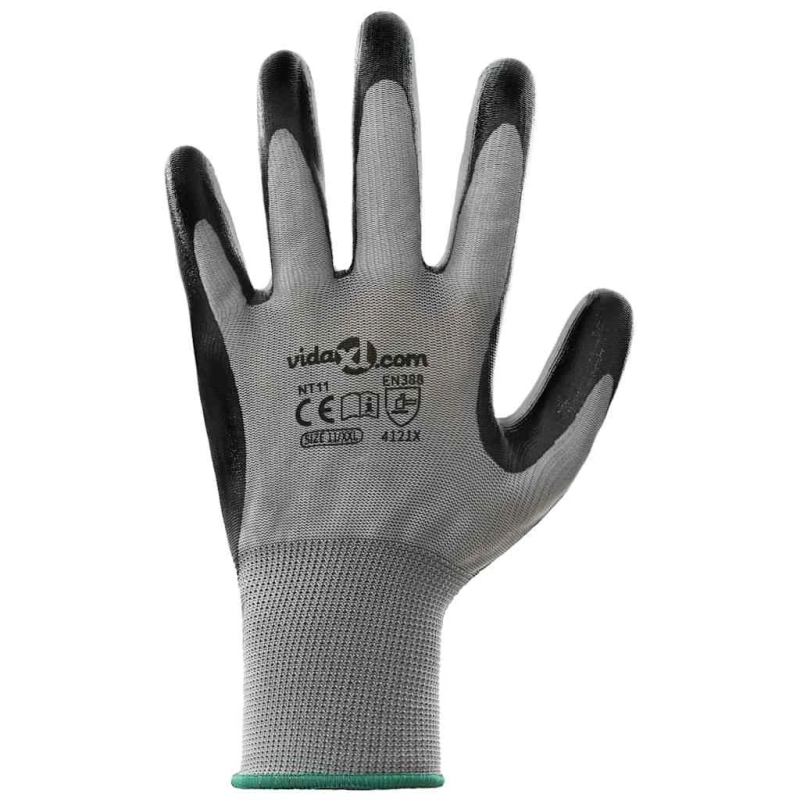 vidaXL Darba cimdi 24 pcs Pelēks un melns 11 - XXL Poliesters