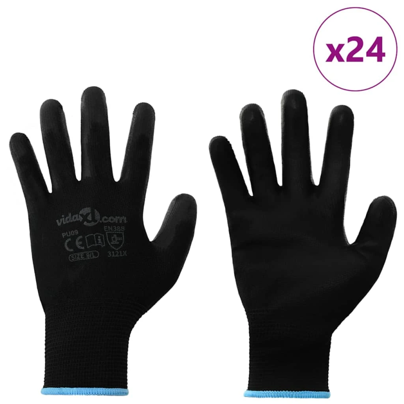 vidaXL Darba cimdi 24 pcs Melna 9 - l Poliesters