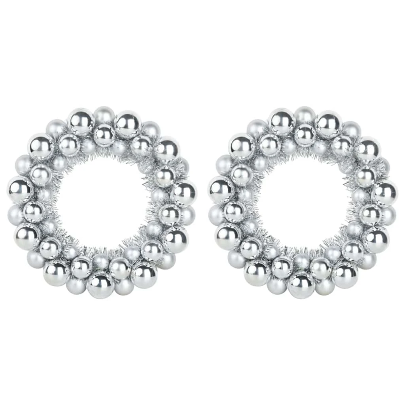 vidaXL Ziemassvētku bumbu vainagi 2 pcs Sudraba 33 x 33 x 7 cm