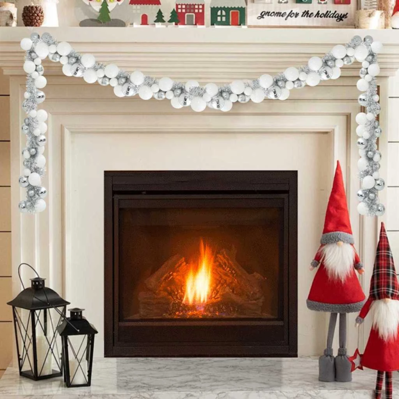 vidaXL Ziemassvētku bumbu virtene Balts un Sudrabs 186 cm polistirols