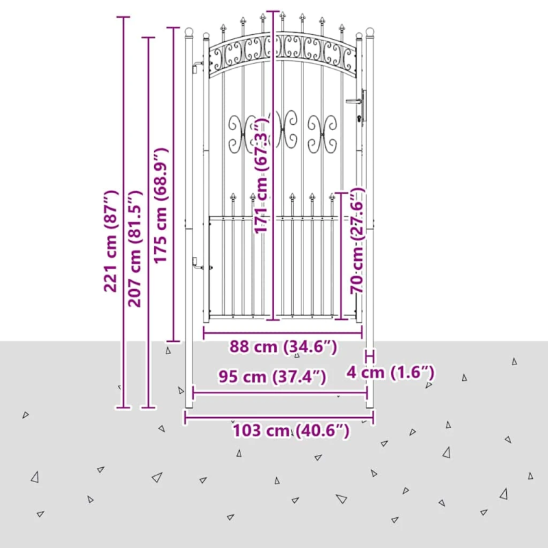 vidaXL Žoga vārti ar speara augšdaļu Pelēka 103 x 175 cm Tērauds