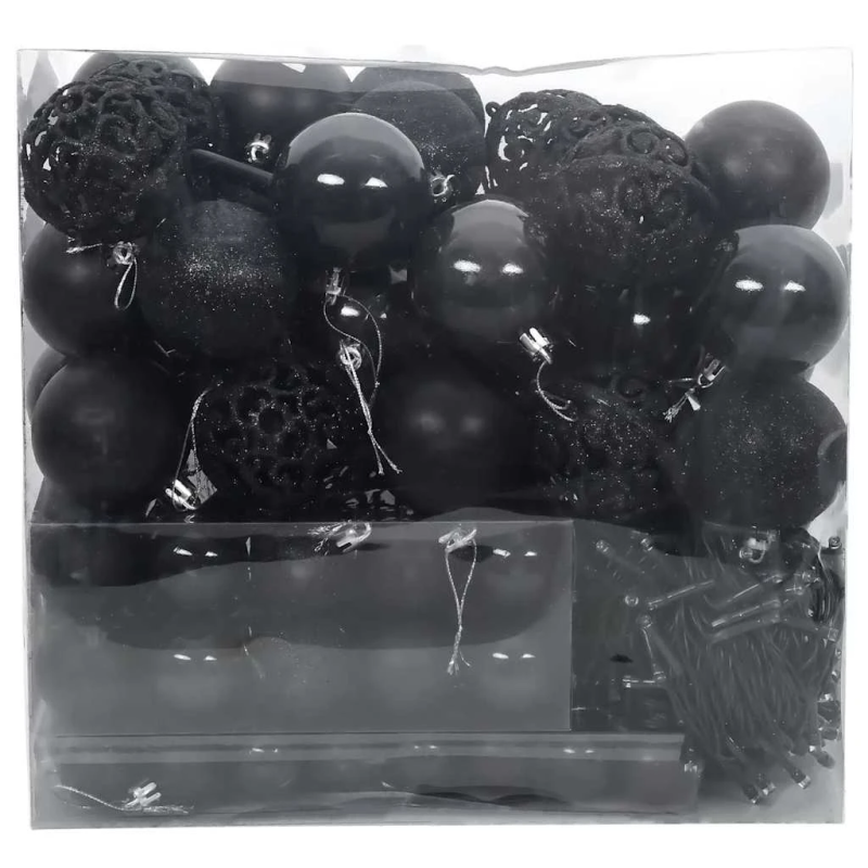 vidaXL Ziemassvētku rotājumu komplekts 120 pcs Melna Plastmasa