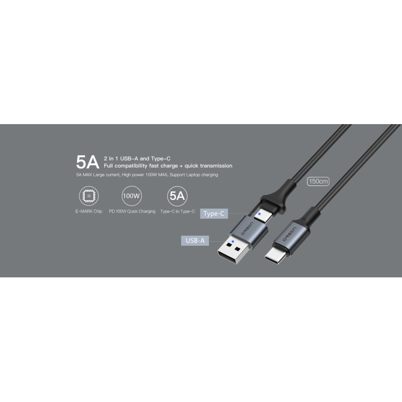 Orsen S8 2-IN-1 USB and Type-C 5A 1.5m black