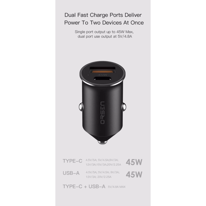 Orsen C8 45W Mini Car Charger black