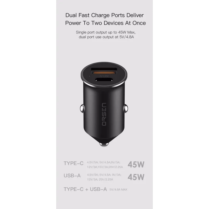 Orsen C8 45W Mini Car Charger black