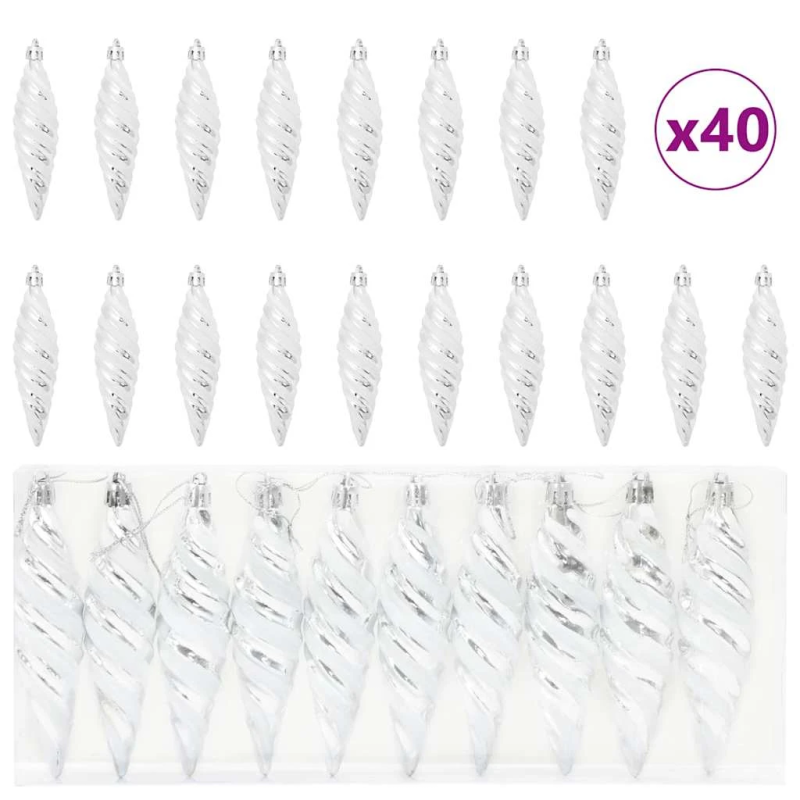 vidaXL Ziemassvētku spirālveida bumba 40 pcs Sudraba Plastmasa