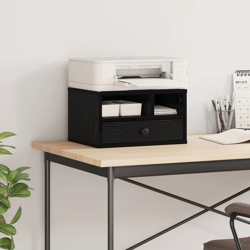 vidaXL Printera statīvs ar atvilktni Melns ozolkoks 40 x 32 x 24 cm