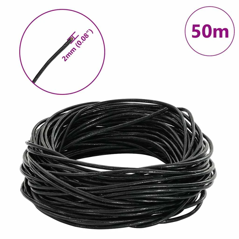 vidaXL Ādas aukla Melna DIA2 mm x 50 m Āda