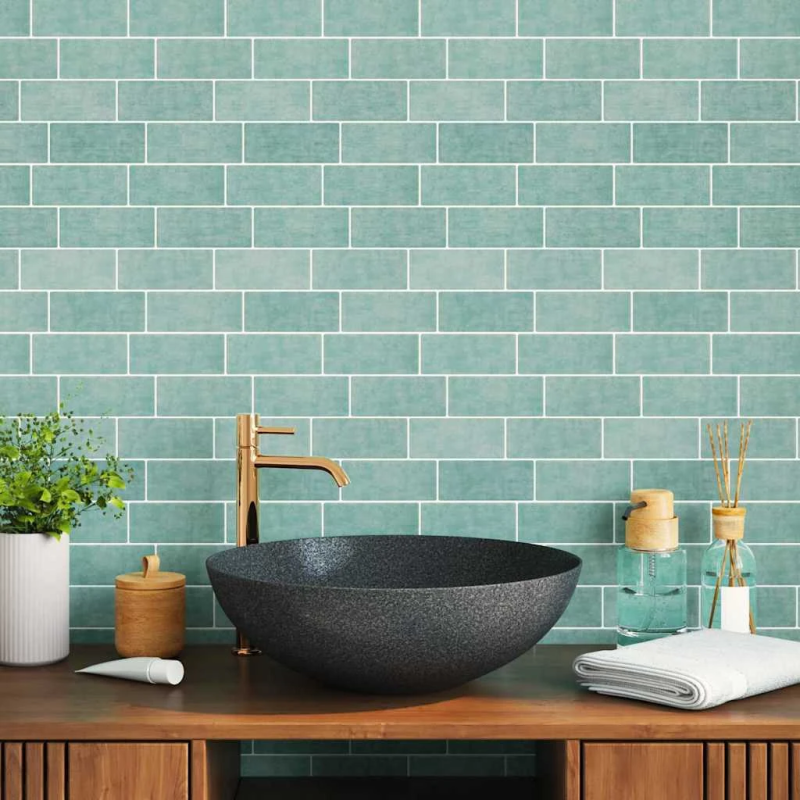 vidaXL Metro flīze 10 pcs Pelēki zaļa 29 x 21 cm Poliuretāns un PET