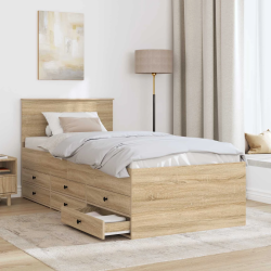 vidaXL Diena gulta ar atvilktni Sonoma ozols un melns 100 x 200 cm