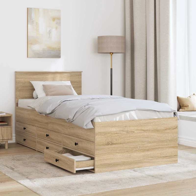 vidaXL Diena gulta ar atvilktni Sonoma ozols un melns 100 x 200 cm