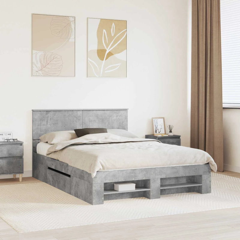 vidaXL Gultas rāmis Betona pelēks 160 x 200 cm Inženierijas koks