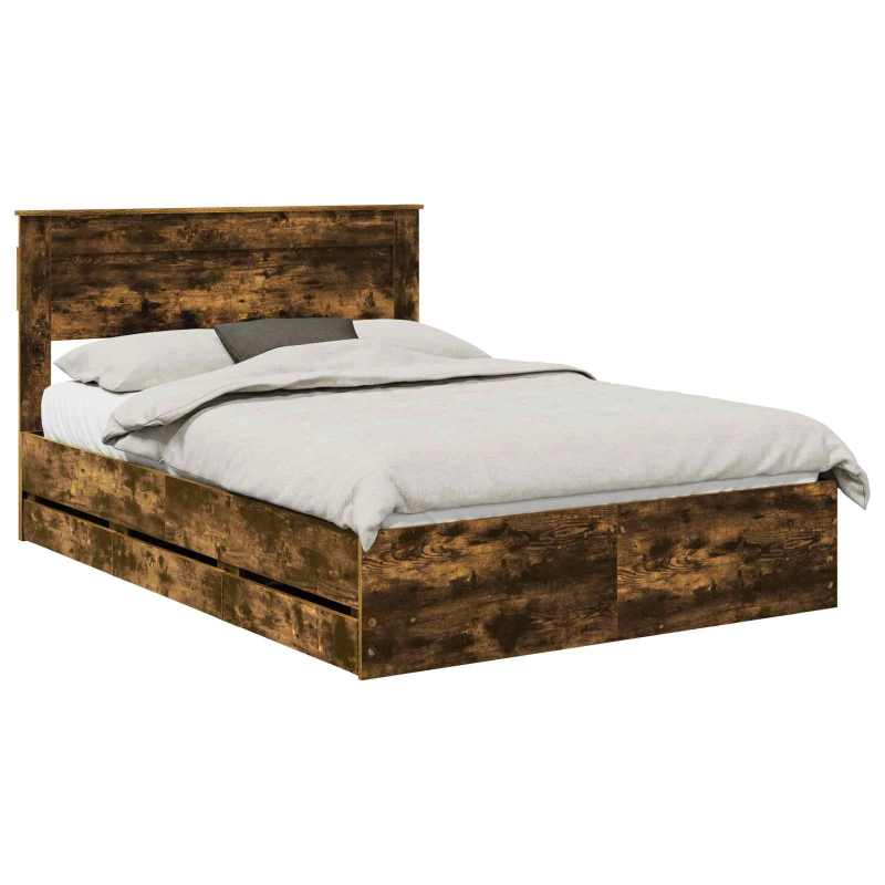 vidaXL Gultas rāmis Dūmaka ozols 150 x 200 cm Inženieru koks