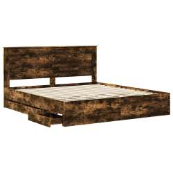 vidaXL Gultas rāmis Dūmaka ozols 200 x 200 cm Inženieru koks