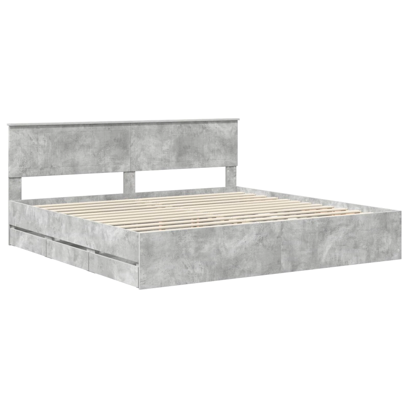 vidaXL Gultas rāmis Betona pelēks 200 x 200 cm Inženieru koks