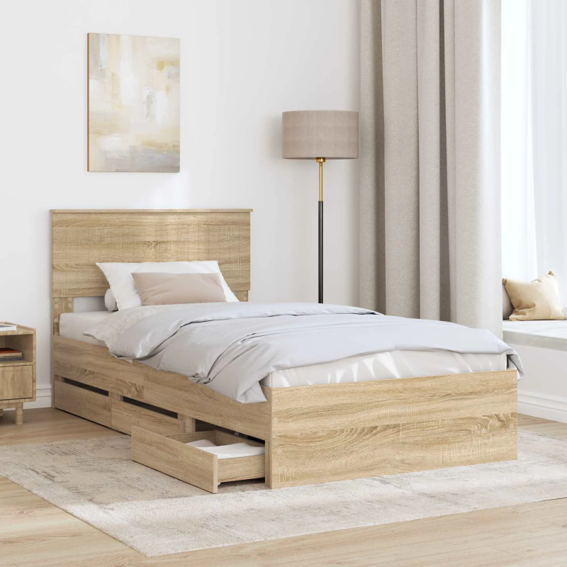 vidaXL Gultas rāmis Sonoma ozols 100 x 200 cm Inženieru koks