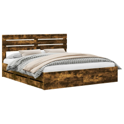 vidaXL Gultas rāmis Dūmaka ozols 180 x 200 cm Inženieru koks