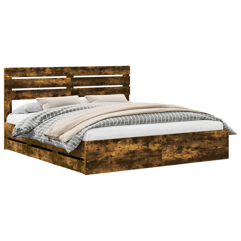 vidaXL Gultas rāmis Dūmaka ozols 180 x 200 cm Inženieru koks