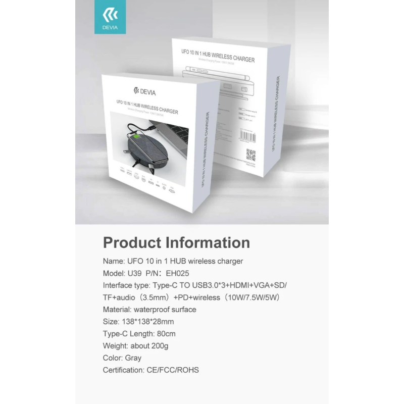 Devia UFO 10in1 HUB wireless charger gray
