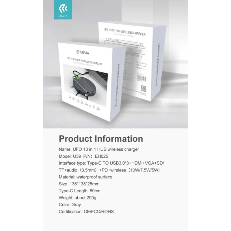 Devia UFO 10in1 HUB wireless charger gray