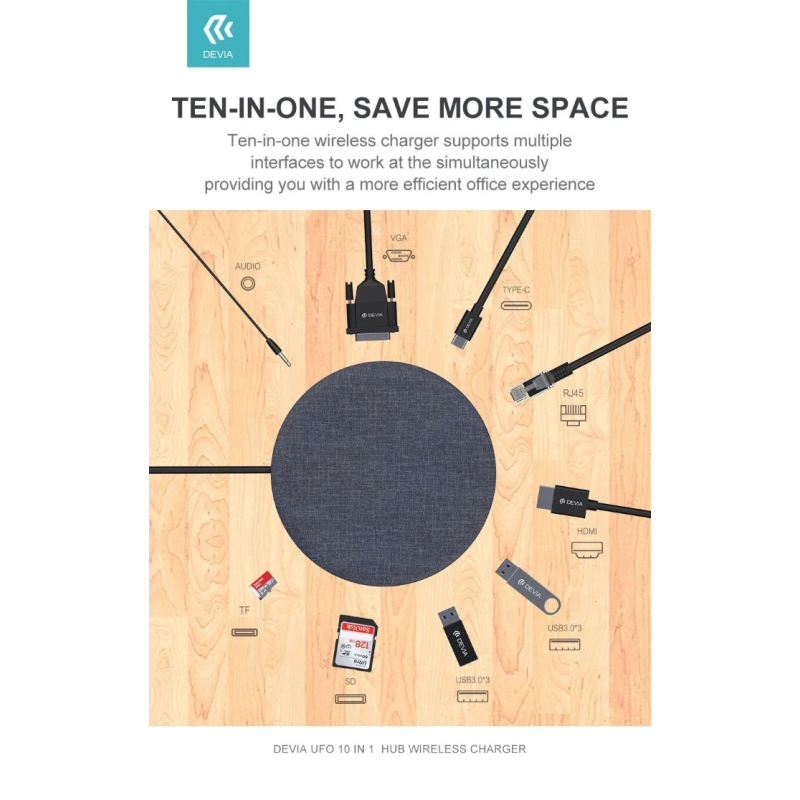Devia UFO 10in1 HUB wireless charger gray