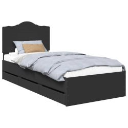 vidaXL Gultas rāmis ar atvilktni Melna 75 x 190 cm Inženieru koks