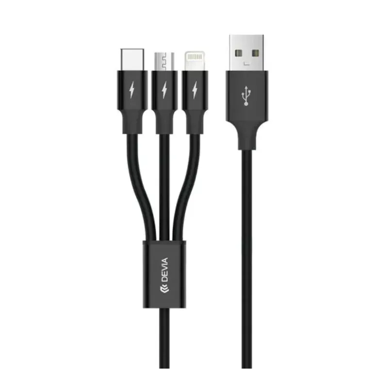 Devia Kintone Series 3In1 Tube, USB to Lightning, MicroUSB, Type-C, 1,2m, Black