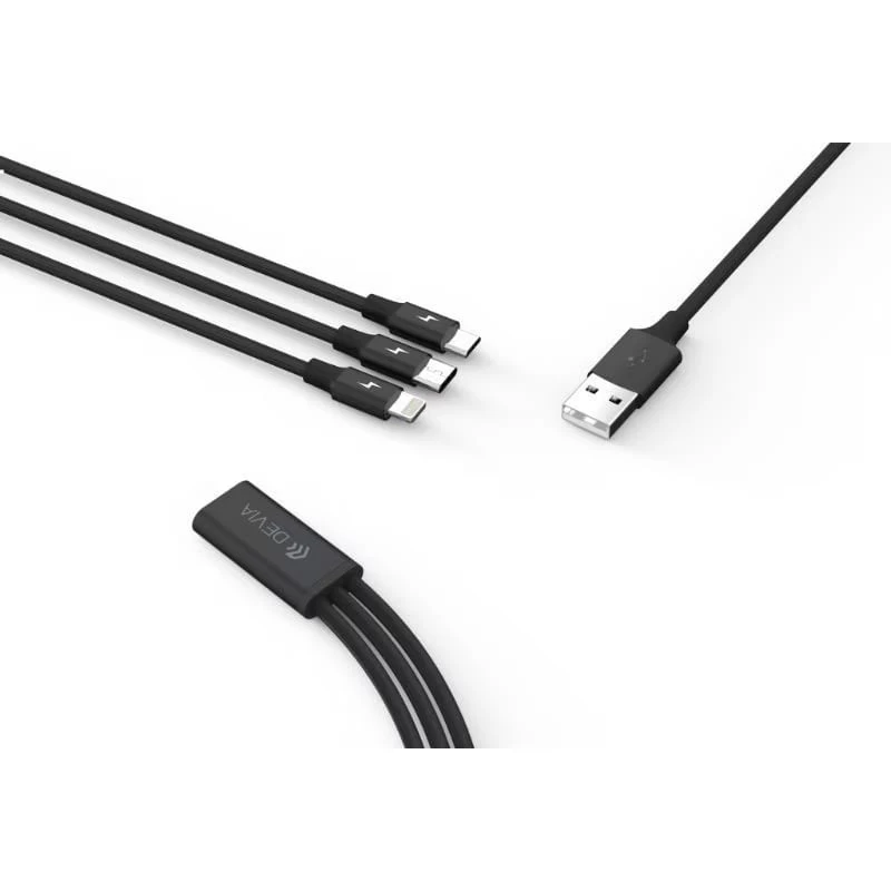Devia Kintone Series 3In1 Tube, USB to Lightning, MicroUSB, Type-C, 1,2m, Black