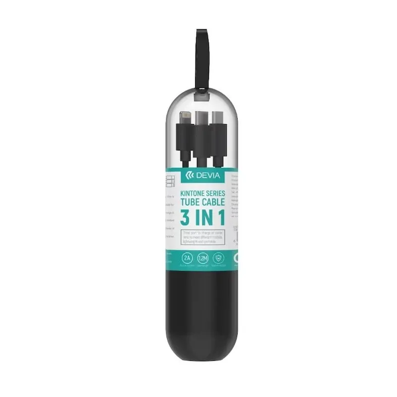 Devia Kintone Series 3In1 Tube, USB to Lightning, MicroUSB, Type-C, 1,2m, Black