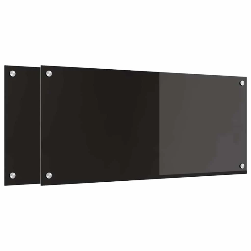 vidaXL Virtuves aizsargpanelis 2 pcs Melna 90 x 40 cm rūdīts stikls