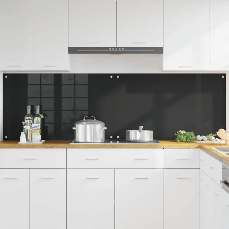 vidaXL Virtuves aizsargpanelis 2 pcs Melna 100 x 60 cm rūdīts stikls