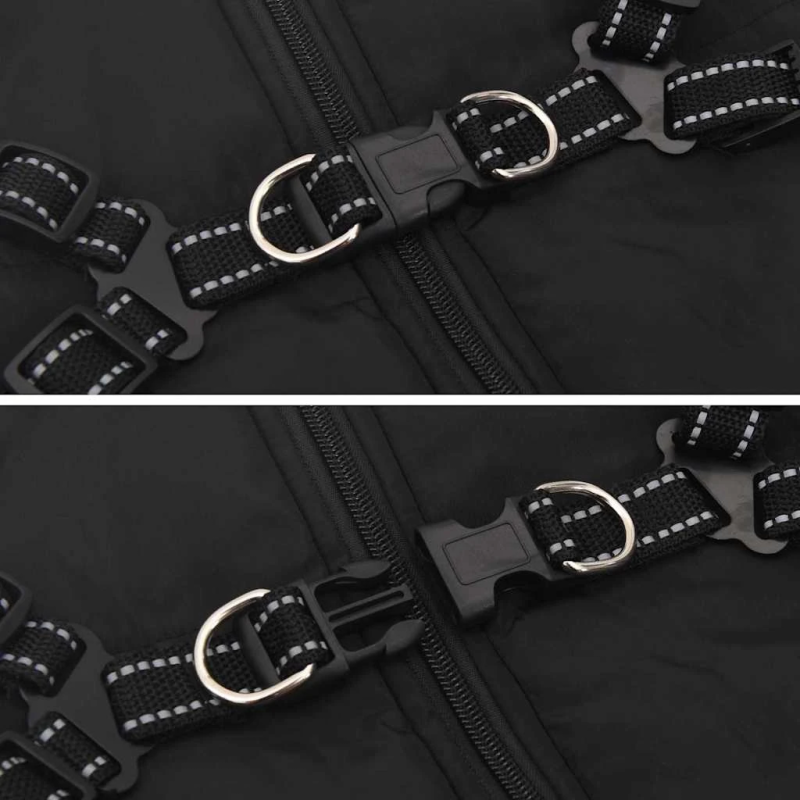 vidaXL Suņu mētelis ar jostas Melna 6XL Fleece un Poliesters