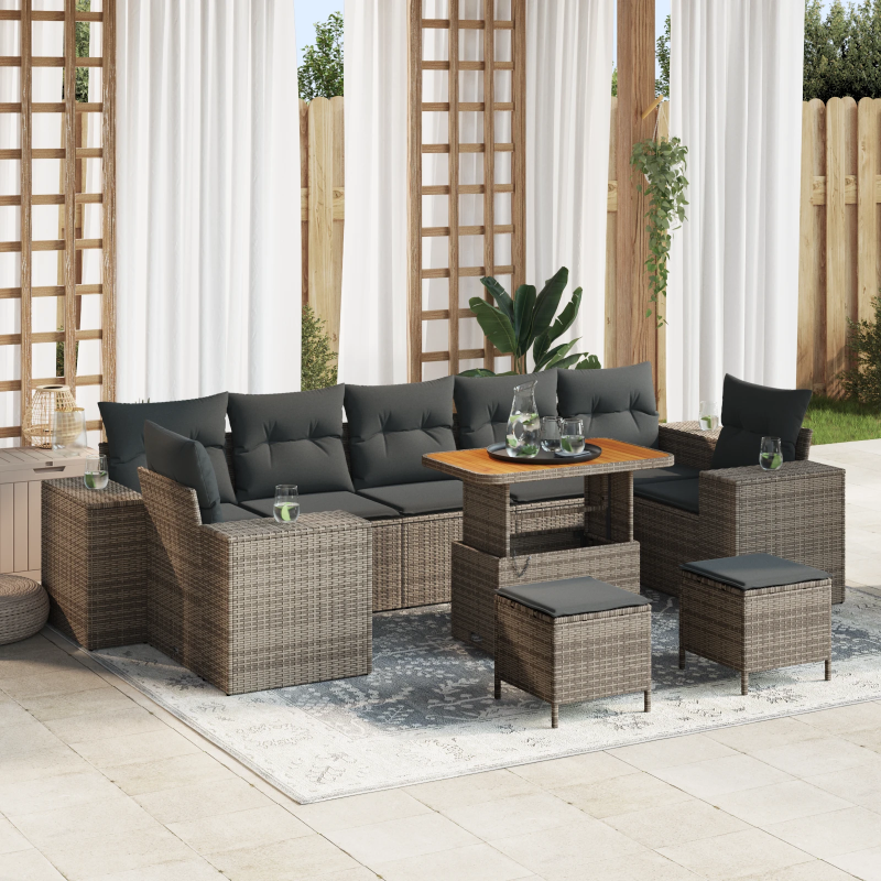 vidaXL Dārza dīvānu komplekts ar spilvenu ar uzglabāšanu 10 pcs Pelēka