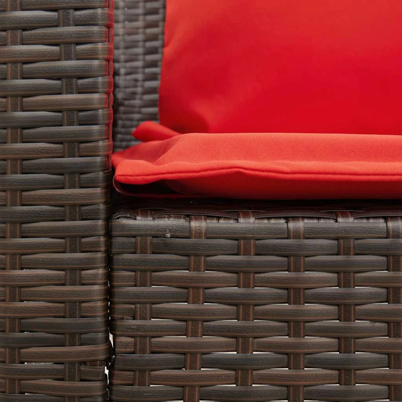 vidaXL dārza dīvāns ar spilveniem, brūna PE rotangpalma