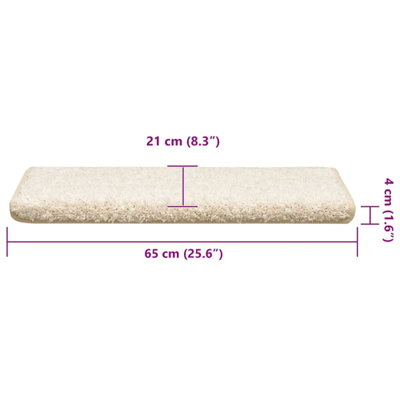 vidaXL kāpņu paklājiņi, 30 gab., 65x21x4 cm, balti, taisnstūrveida malas