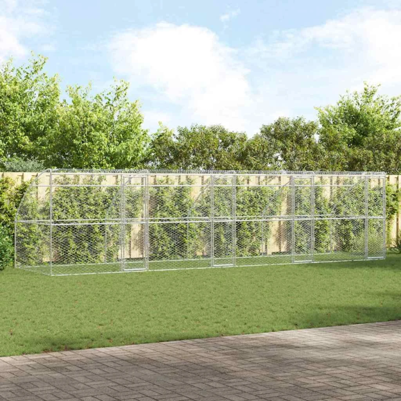 vidaXL Suņu būda ar uzglabāšanu 4 pcs Sudraba 8 x 2 x 2 m Tērauds