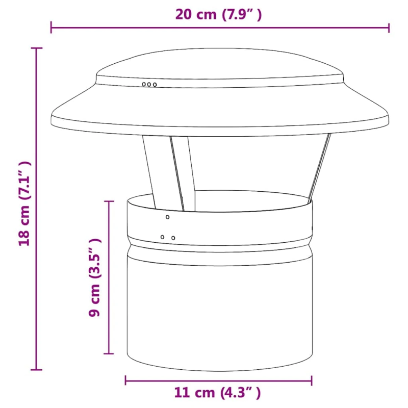 vidaXL Lietus vāks skurstenim Sudraba 20 x 20 x 18 cm
