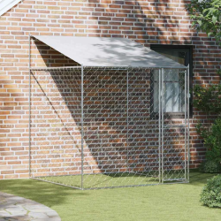 vidaXL Suņu būda ar jumtu Sudraba 200 x 200 x 258 cm Tērauds un PE