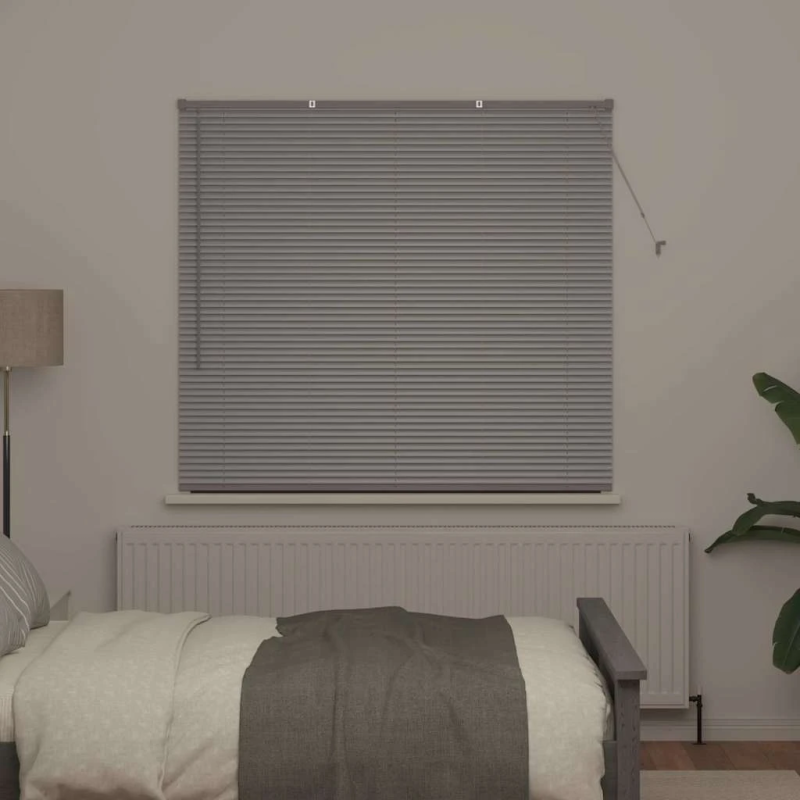 vidaXL Logu žalūzija ar aizkariem Sudraba Alumīnijs