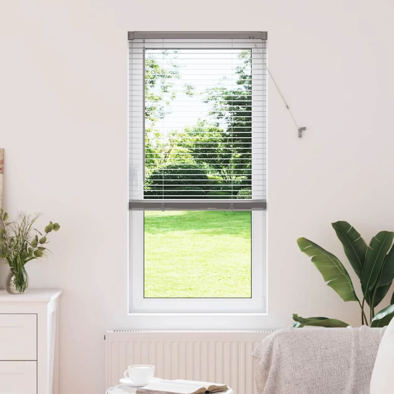 vidaXL Logu žalūzija ar aizkariem Sudraba Alumīnijs