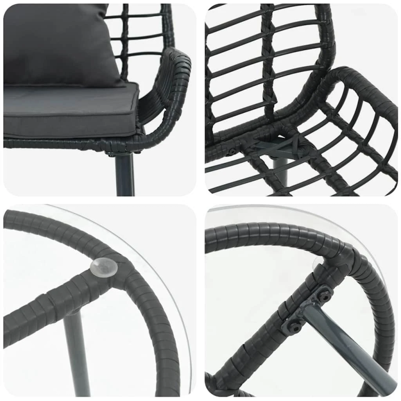 vidaXL Dārza ēdamgalds 3 pcs Melns un Anthracite