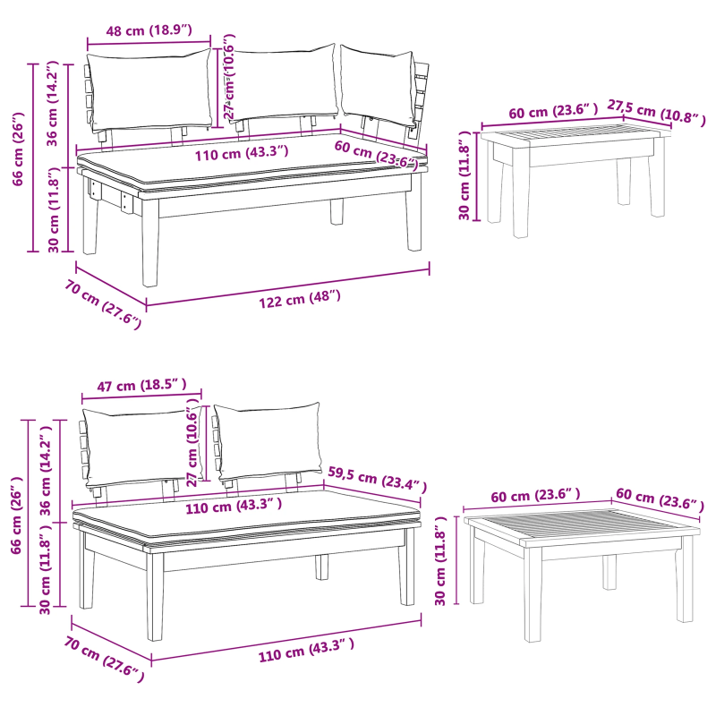 vidaXL Dārza dīvānu komplekts 4 pcs Brūna un pelēka