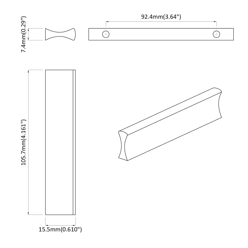 vidaXL Rokturi 2 pcs Sudraba 105.7 x 7.4 x 15.5 mm Alumīnijs