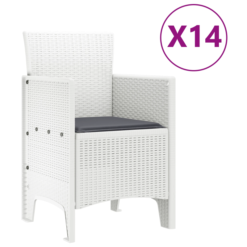 vidaXL Dārza ēdamgalds 15 pcs Balts Polt rattan