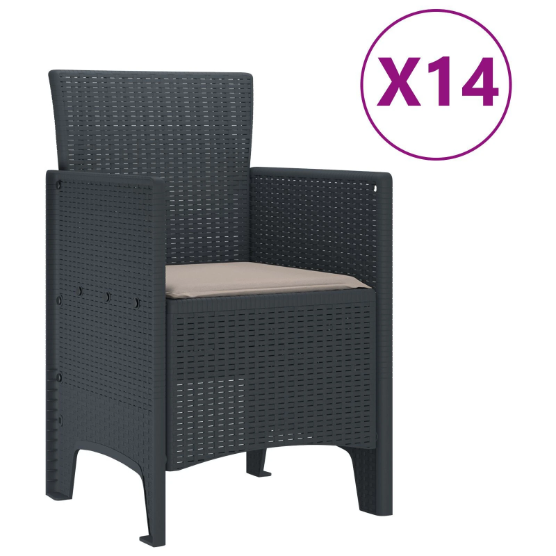vidaXL Dārza ēdamgalds 15 pcs Gaiši pelēks Polt rattan