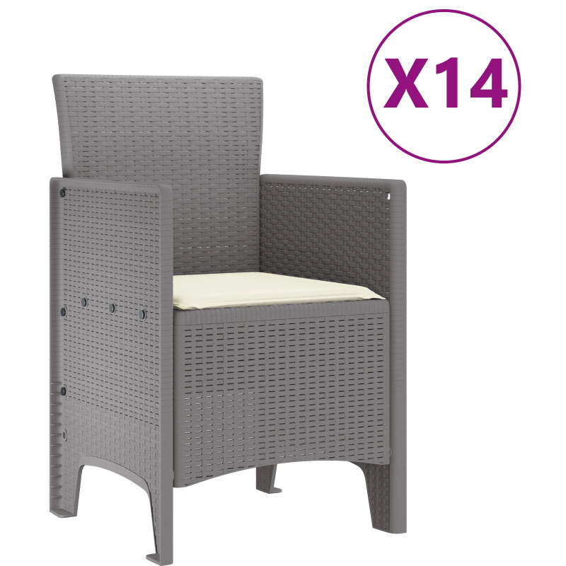 vidaXL Dārza ēdamgalds 15 pcs Gaiši pelēks Polt rattan