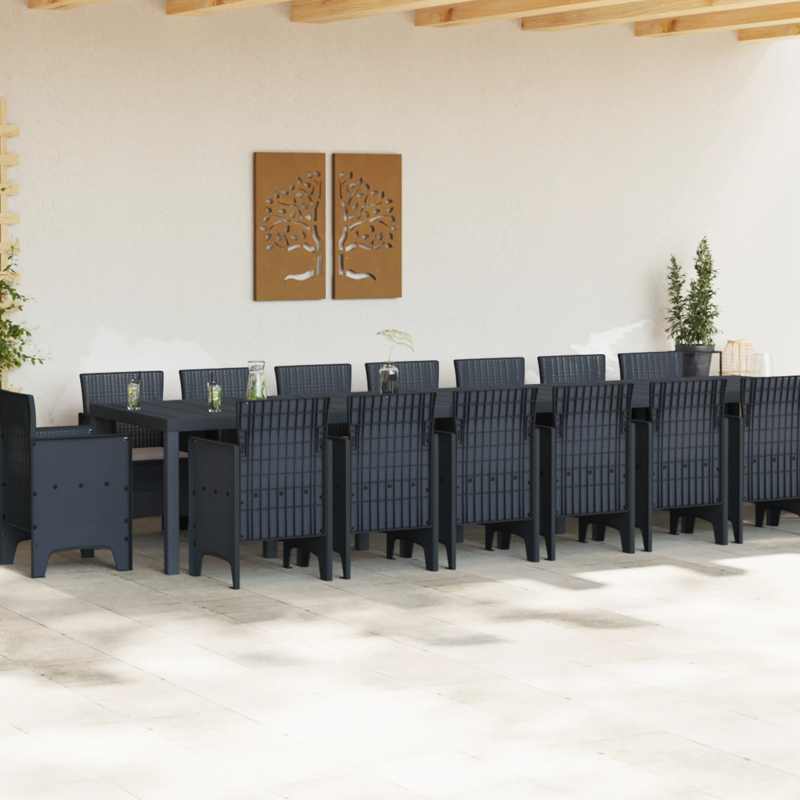 vidaXL Dārza ēdamkomplekts ar spilveniem 17 pcs Antracīts PP