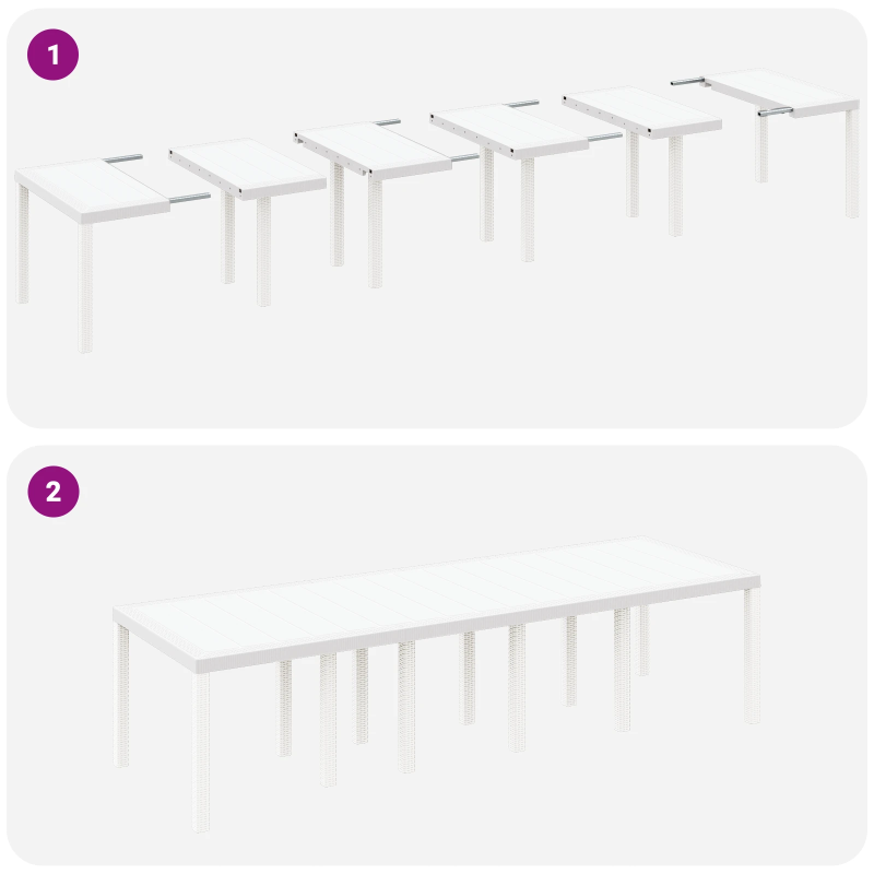 vidaXL Dārza ēdamgalds 11 pcs Balts Rattan un Tērauds