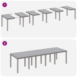 vidaXL Dārza ēdamgalds 11 pcs Gaiši pelēka Rattan un Alumīnijs