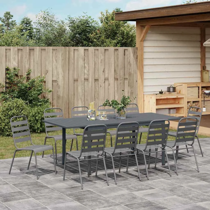 vidaXL Dārza ēdamgalds 11 pcs Antracīts Pulverkrāsots tērauds